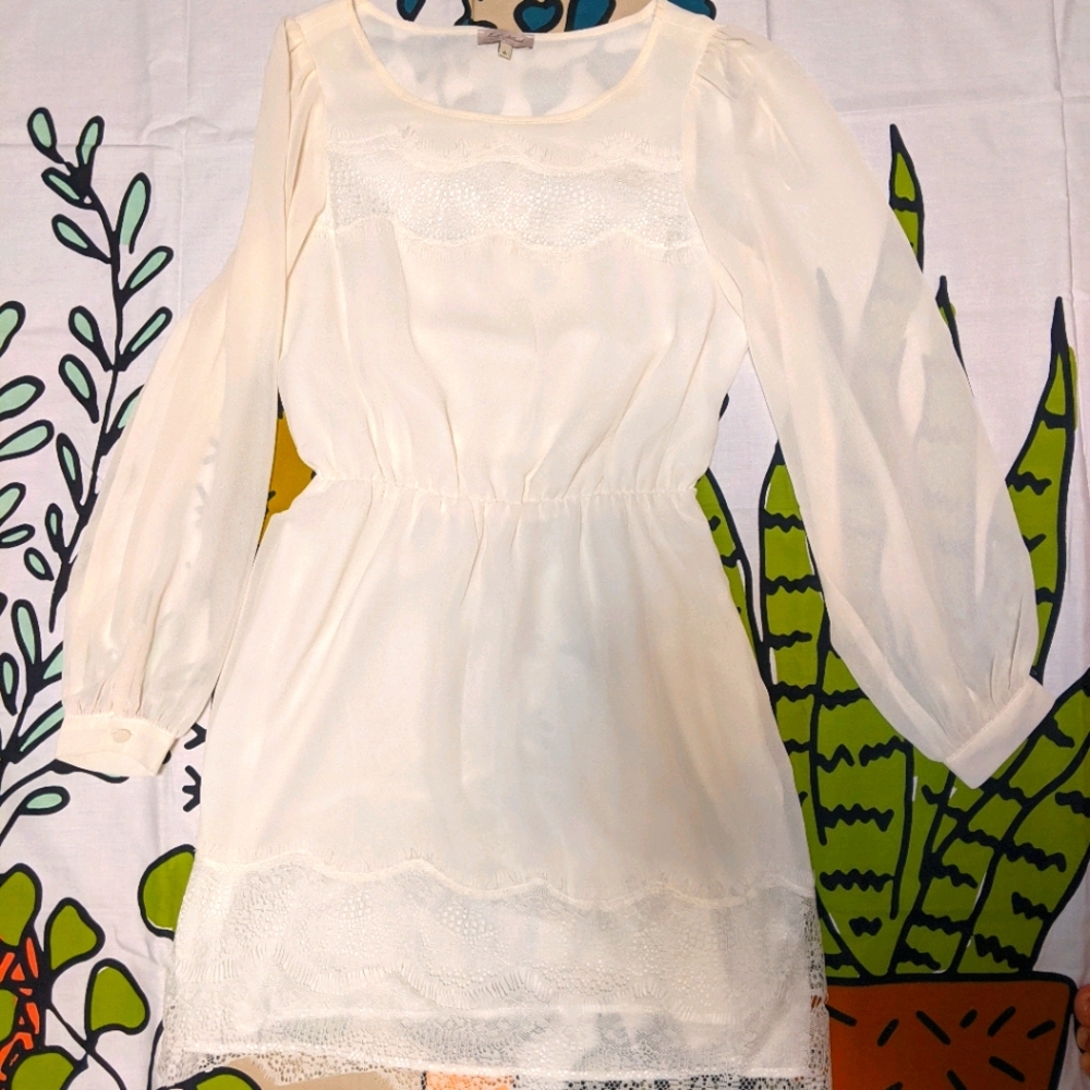 River Island ivory chiffon lace emb dress
